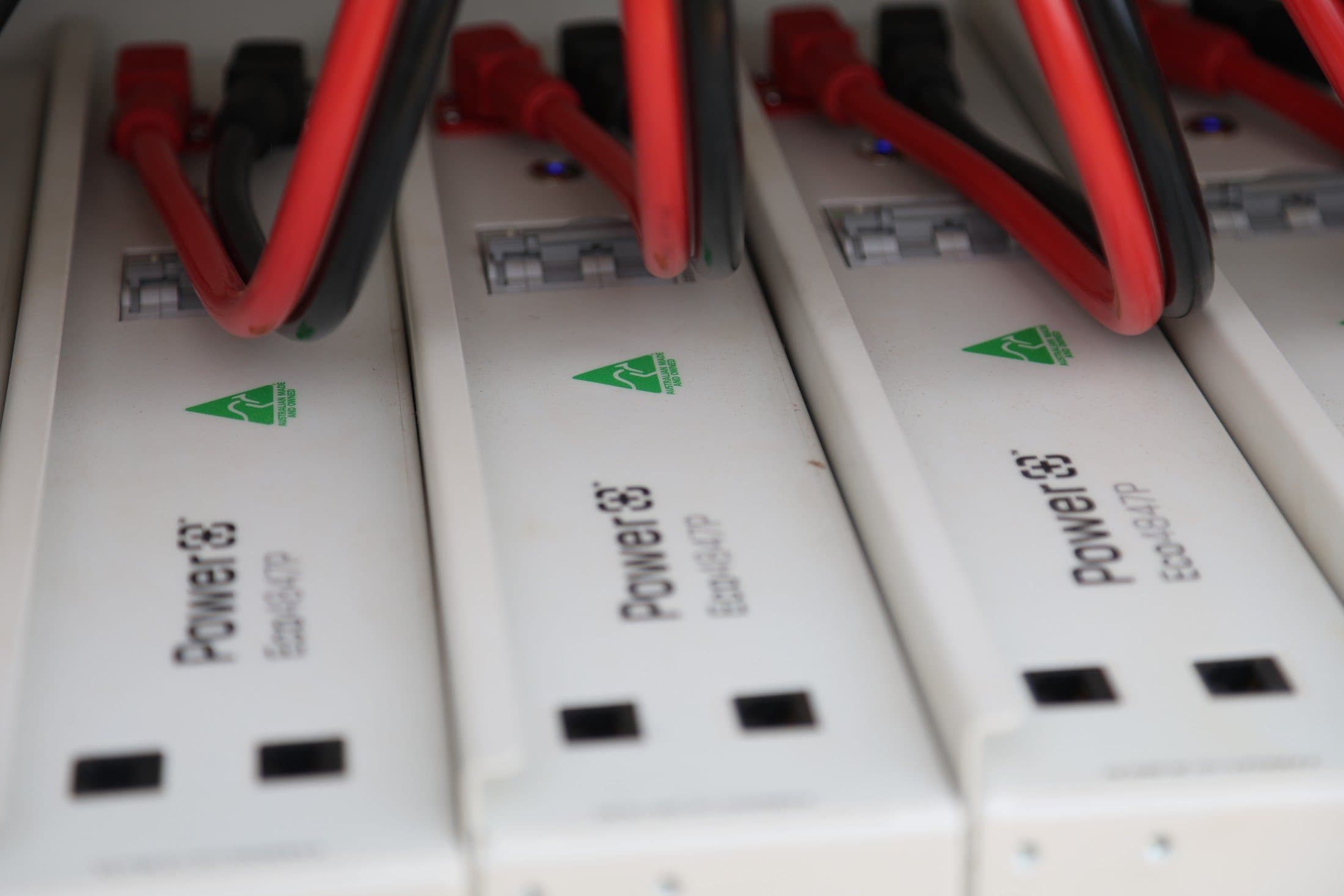 Close up of PowerPlus battery modules carrying the Australian Made mark at 35 Pearl